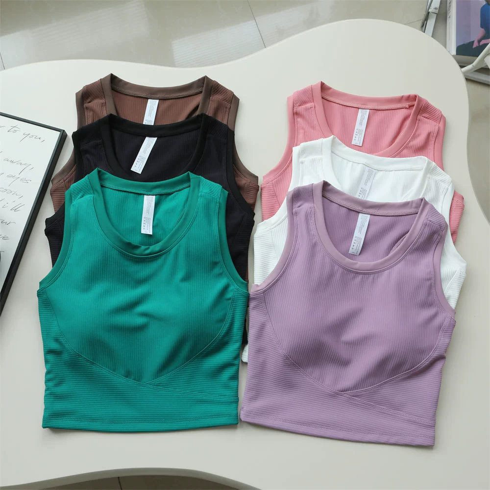 Sports T-shirt, tank top, brace, top with cups, yoga clothing for gym sleevless, beautiful back