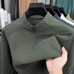 新品半拉链立领运动长袖t恤男士春秋户外打底衫纯色套头休闲上衣