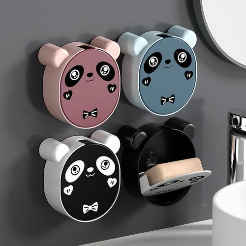 Cute cartoon flip-top soap rack drain bathroom wall-mounted punch-free soap storage rack panda soap dish