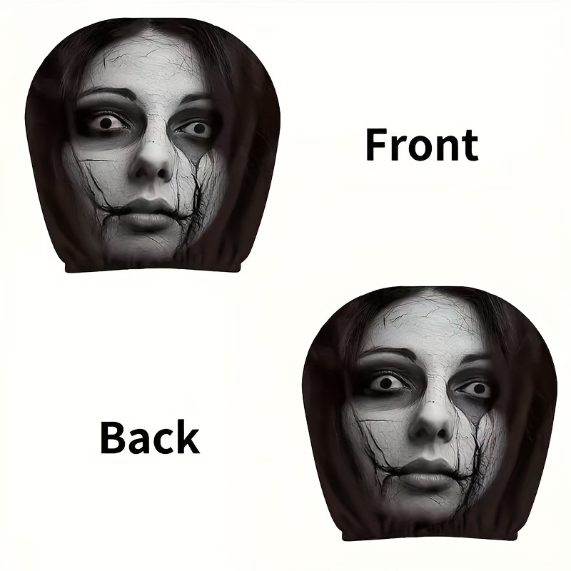 Car Headrest Cover with Female Ghost Skull Print, Customizable with Label, Dropshipping Available, Made from Your Image, Popular Cross-Border Item, Universal Fit