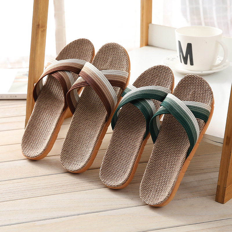 Wholesale Linen Slippers Home Couple Indoor Sweat Absorbing Mute Wood Floor Cotton Linen Home Thick Slippers Summer