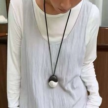 重工金银拉丝黑檀木项链小众设计款项链高级感皮绳长款毛衣链女