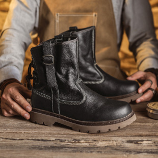 First Layer Cowhide Men's and Women's Couple's High-rise Workwear Boots Men's Western Cowboy Boots Black Knight Mongolian Riding Boots