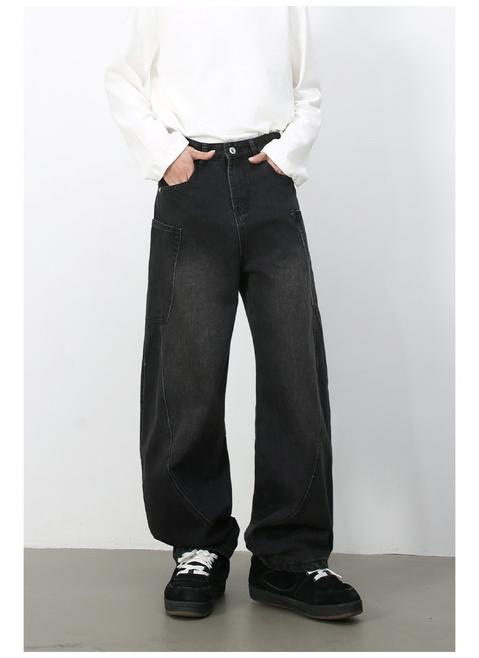 Quần jean nam ống rộng phong cách đường phố retro, nhiều túi hộp, dáng lỏng lẻo — Denim đen, Trắng, màu hồng, màu xanh chi tiết 27