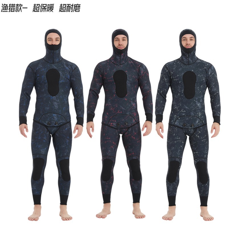 Camouflage diving suit 3/5mm warm cold-proof sun protection fish hunting suit surfing snorkeling deep diving two-piece set new men's