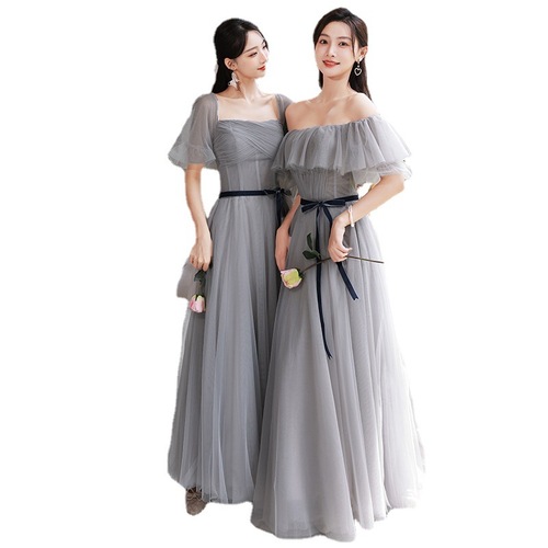 Silver grey colored evening dress bridesmaid dresses bigger sizes new autumn/winter  Chinese wind sister skirt bridesmaids satin XiuHe qipao dress