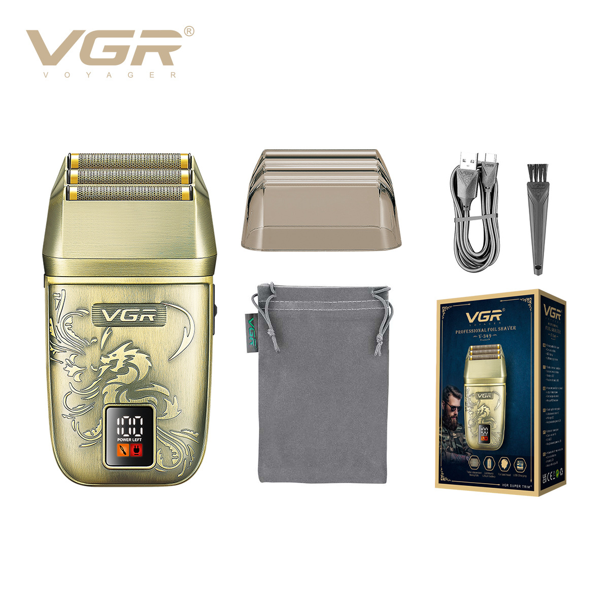 Rasoir électrique rechargeable VGR349 style rétro à mouvement alternatif, pour une utilisation à domicile, blanchissant et éclaircissant._voghion.com