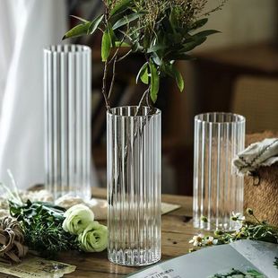 Vertical grain glass art flower arrangement vase desktop ornaments small flowerpot straight glass bottle hydroponic plant bottle ecological bottle