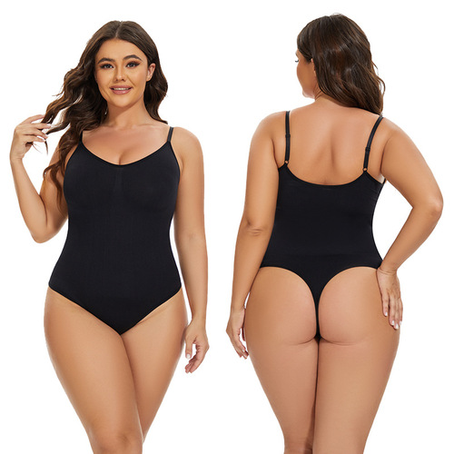 Cross-border best-selling seamless shaping tummy control and butt-lifting plus-size butt-lifting tight crotch button-down elastic one-piece garment