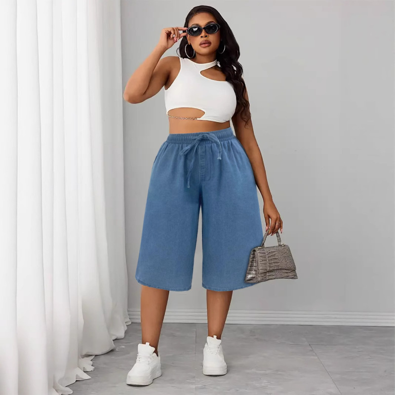European and American Stores Best-Selling Tencel Denim Shorts for Women Summer New Casual Five-Point Loose Large Size Outer Wear Wide Legs European and American Stores Best-Selling Tencel Denim Shorts for Women Summer New Casual Five-Point Loose Large Size Outer Wear Wide Legs