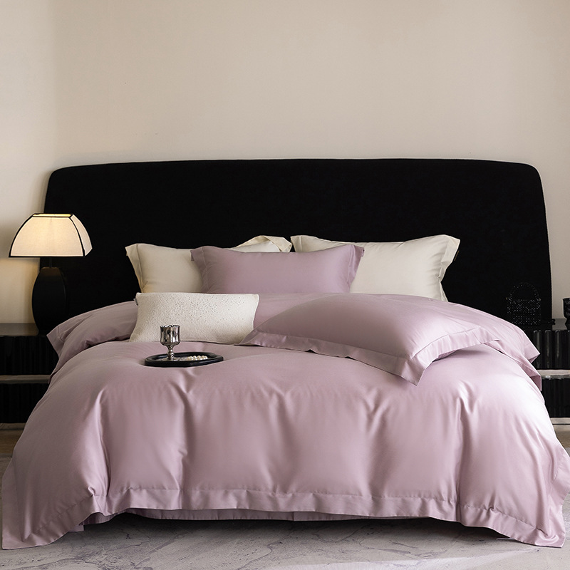 Minimalist and Accessible Luxury Autumn and Winter Tencel Cotton Brushed Bedding Four-Piece Set High-End Pure Color Wide Edge Quilt Cover Bedding