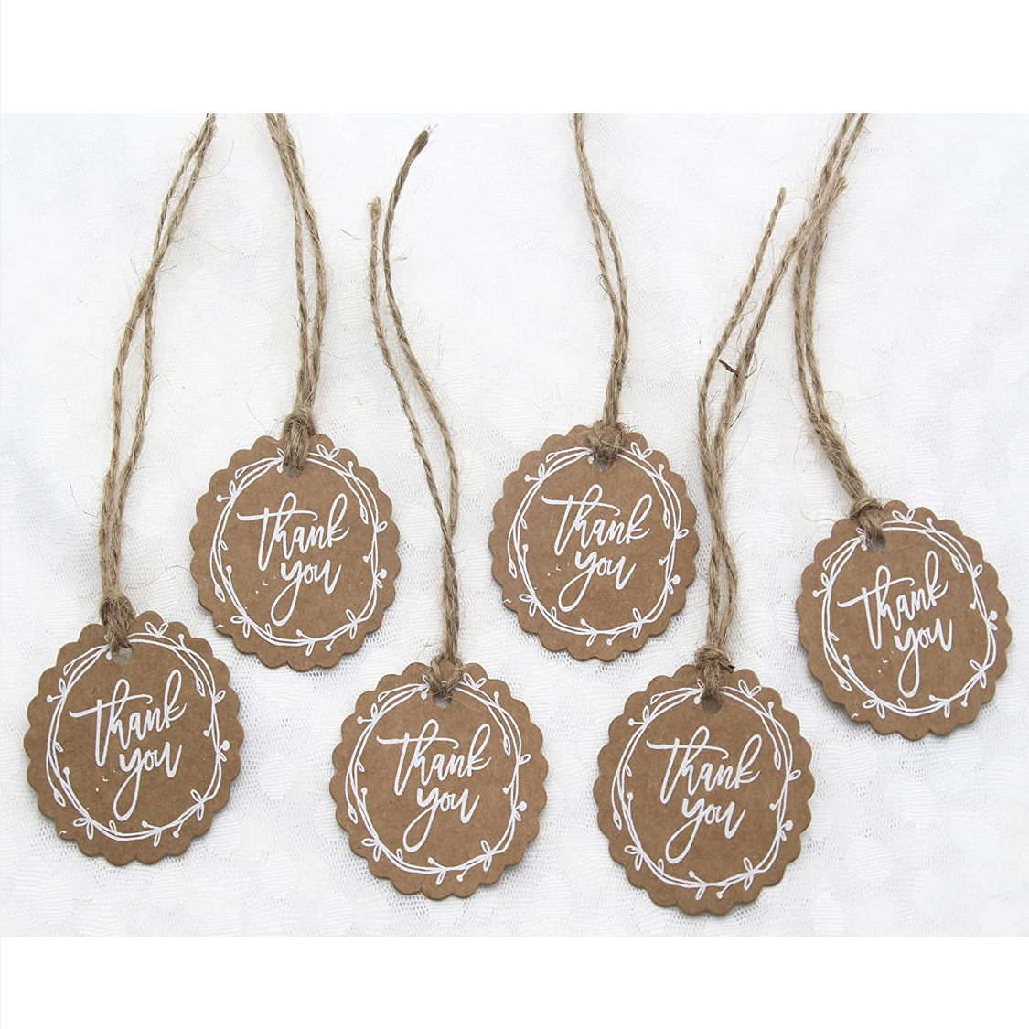 波浪牛皮纸白字thankyou 谢谢书写祝贺吊卡糖果包装礼物装饰卡牌