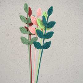 手工钩织花束成品配饰毛线编织四季叶子7叶5叶圣诞春节装饰批发