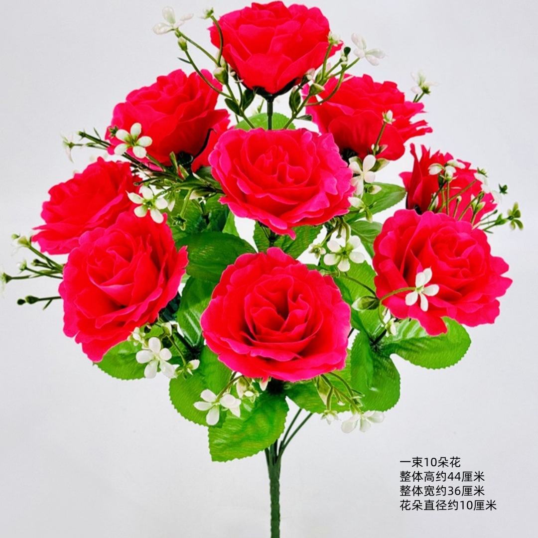 Flores de imitación de 10 flores de alto tallo princesa rosa tela de seda rosa decoración del hogar de alta calidad sala de estar mesa de comedor arreglos de flores