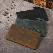 极简疯马皮男士牛皮手机包长款 复古超薄女士真皮钱包日韩手拿包