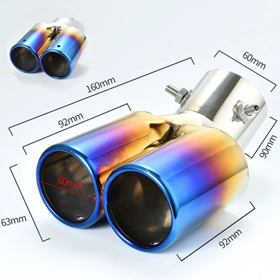 Car muffler, Tail Pipe Exhaust Cover Exhaust - double-half-blue-curved-version-supports-installation