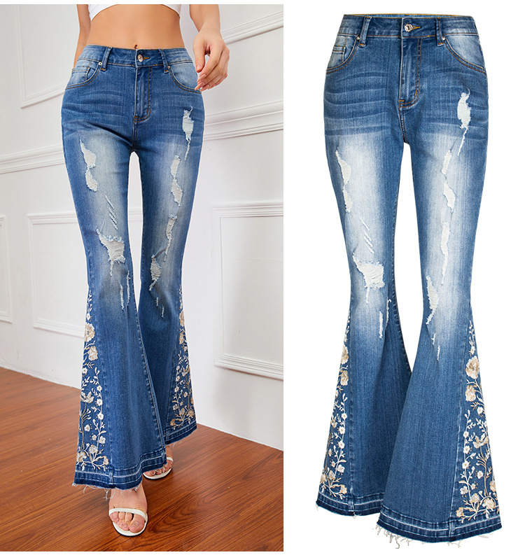 Women's Flared Jeans With 3d Embroidery Denim Trousers For Women_voghion.com