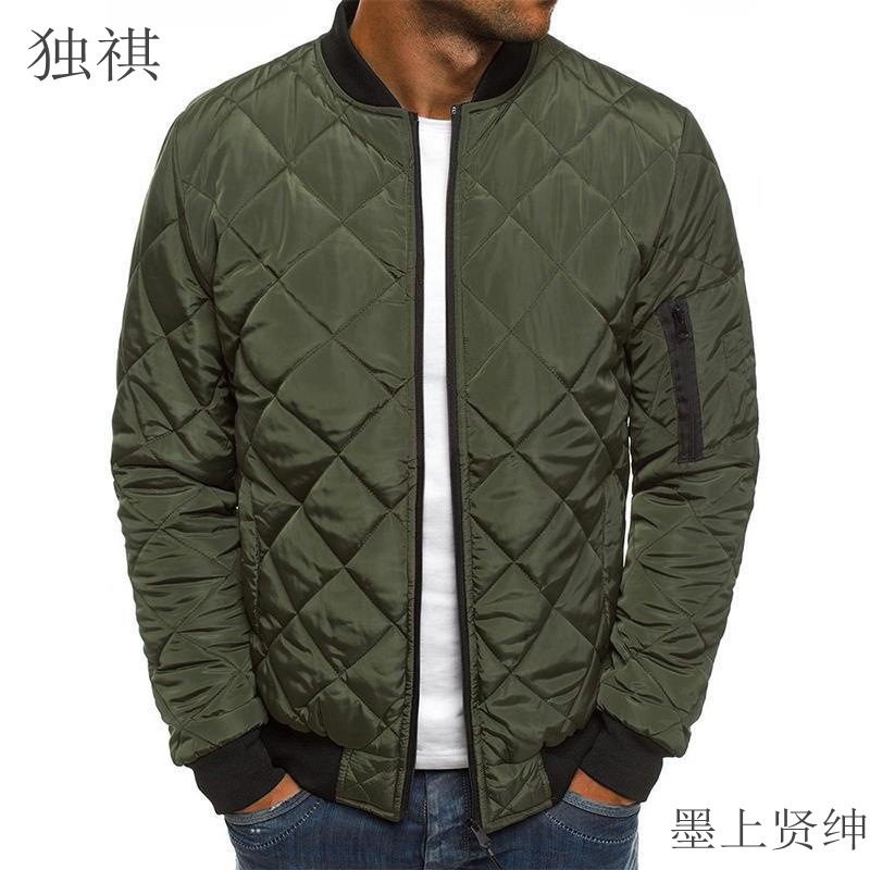 Foreign Trade Men's Solid Color Jacket Cotton-padded Jacket with Diamond Pattern Stitching, Thickened Stand Collar Padded Outerwear, 2023 Sets, Winter Warmth