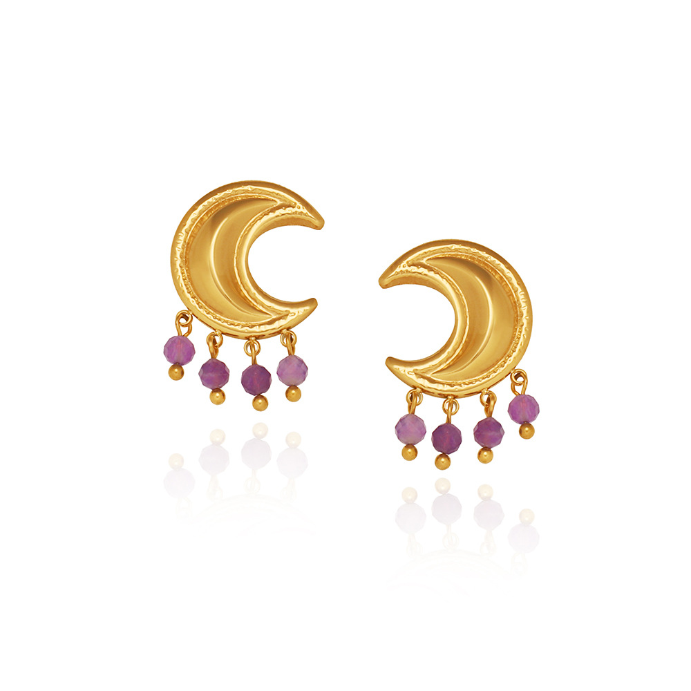 7g Weight Real Gold Plated Moon 304 Stainless Steel Cute Modern Style Waterproof Non Tarnish Drop Earrings