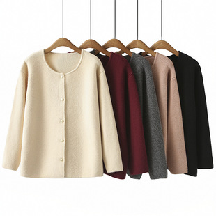 plus size women's fat sister slimming crew neck sweater coat autumn simple solid color Joker knitted coat 498322
