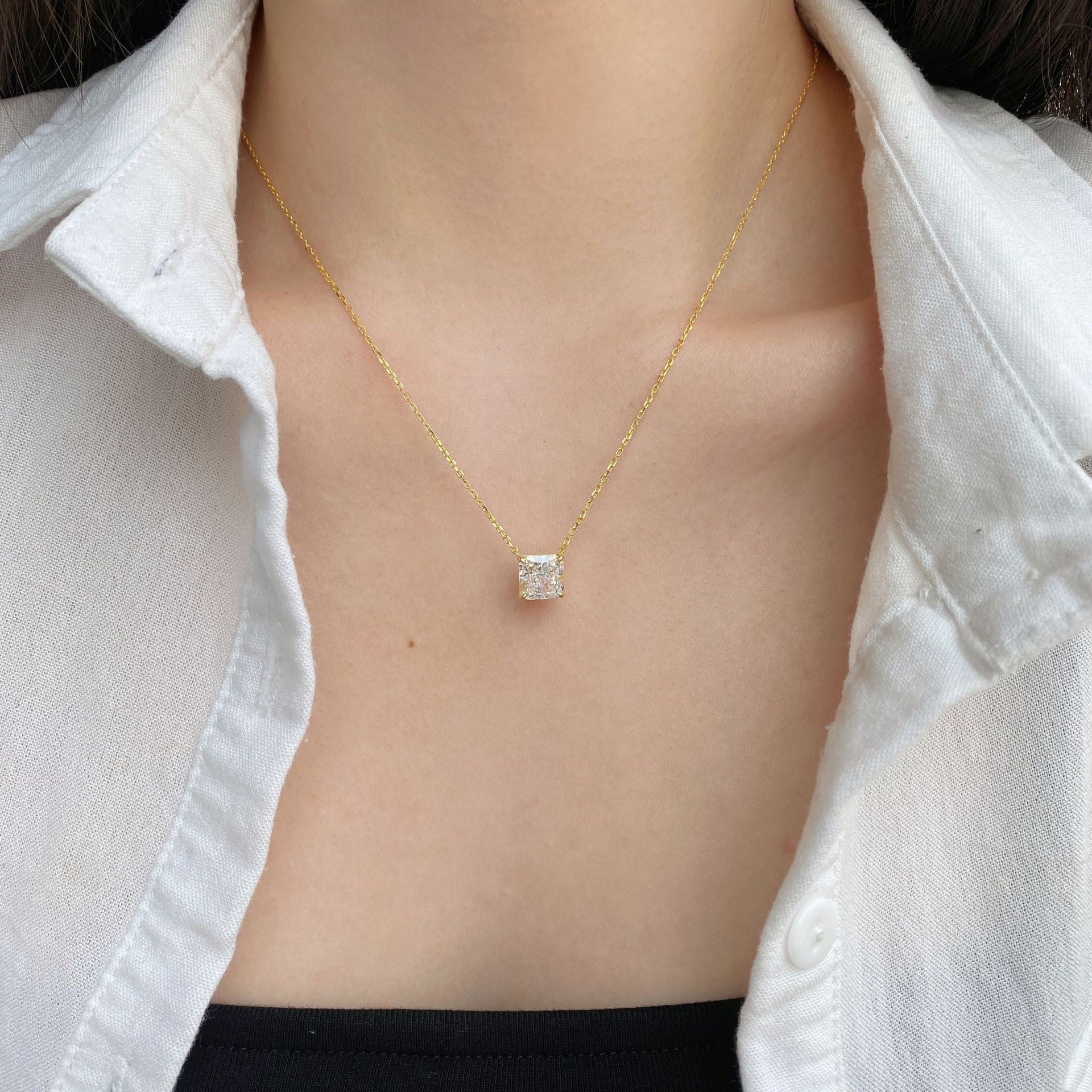 cable chain Chain Type 1 Piece Quantity Daily Occasion 925 Sterling Silver Zircon Cable Chain Plating Inlay Square Necklace