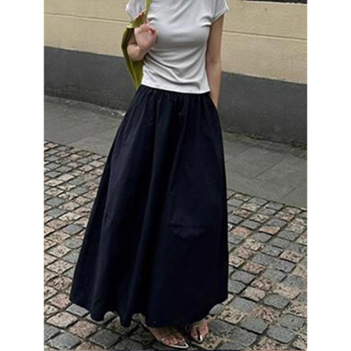 Black flower bud skirt for women in spring and summer new elastic waist covering up slim high waist mid-length long skirt