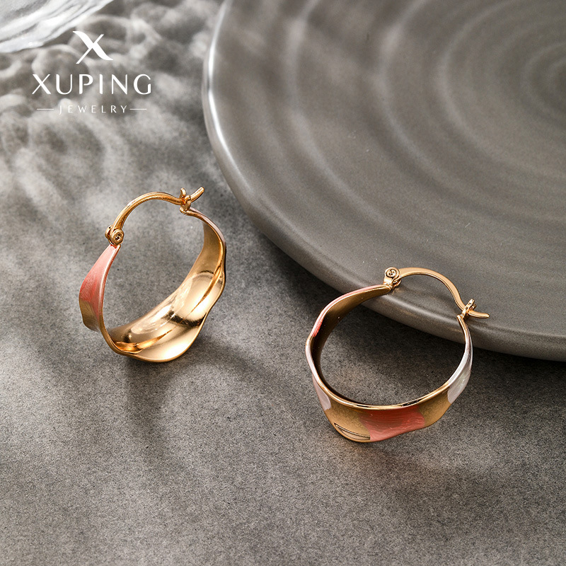 Pendientes de aro de tres colores estilo ruso retro, chapados en aleación de 18k, de Xuping, nueva moda, joyería de nicho.
