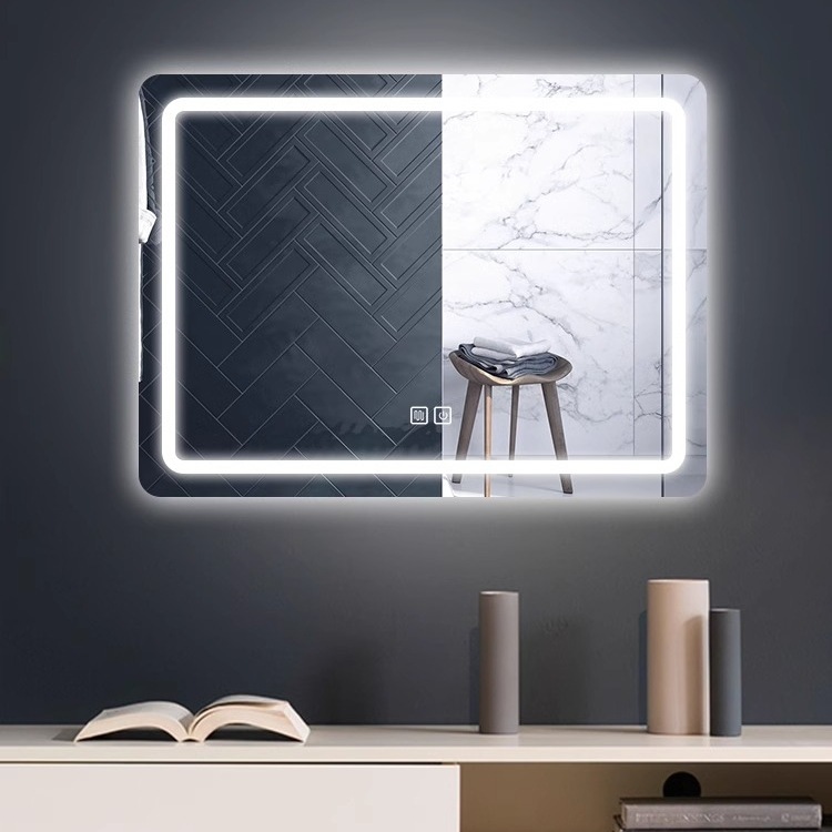 Espejo inteligente colgado en la pared del baño espejo led inodoro maquillaje colgado en la pared con lámpara antiniebla gafas de baño pantalla táctil Bluetooth