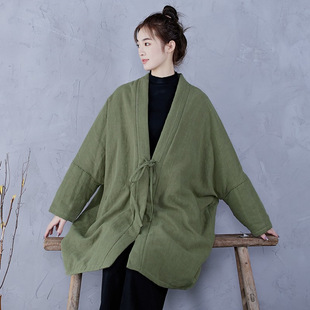 Linen Cotton Winter Padded Thickened Plus-Size Unisex Hanfu Clothing for Larger Individuals, Slimming Effect, Green, Cold-Proof, Loose Fit