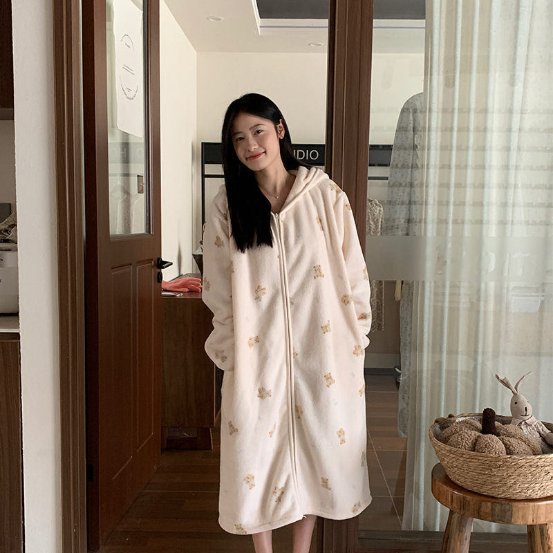 Uestudio Korean Floral Pajamas Snow Velvet Hooded Fleece-Lined Thickeneded Warm Bathrobe Flap Pocket Pants Skin-Friendly Home Clothes Uestudio Korean Floral Pajamas Snow Velvet Hooded Fleece-Lined Thickeneded Warm Bathrobe Flap Pocket Pants Skin-Friendly Home Clothes