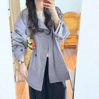 显瘦高级感紫色风衣女2026秋季新款小个子巨好看的气质百搭外套