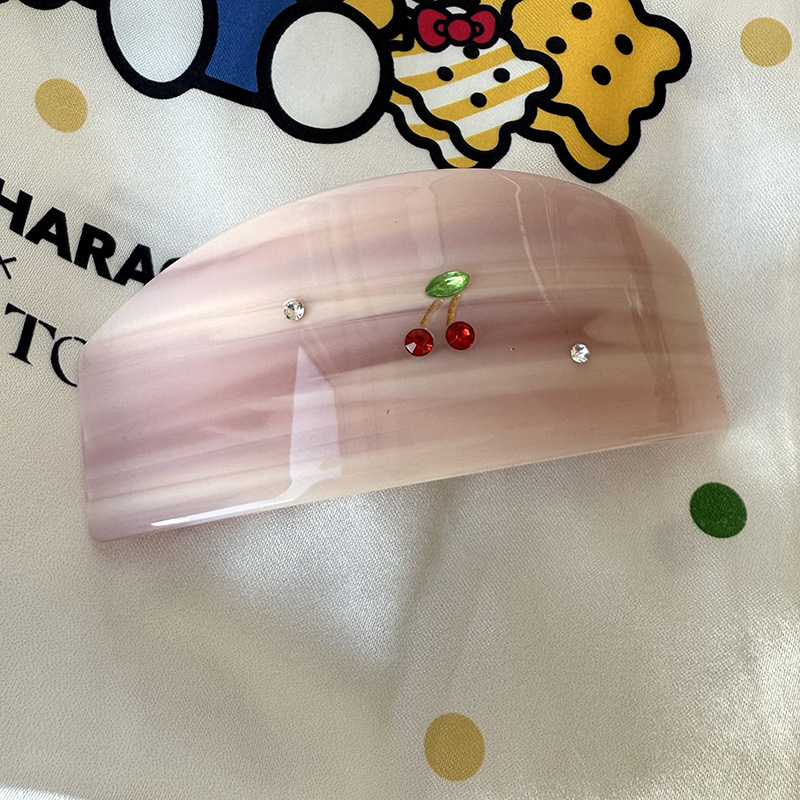 新款镶钻樱桃抓夹高级感甜美彩钻醋酸发夹女后脑勺盘发鲨鱼夹发卡|undefined