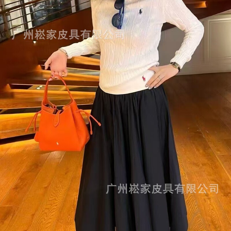 Polo Pony Logo Drawstring Bucket Bag, Pebbled Genuine Leather Shoulder Crossbody Small Bag, Simple Commuter Handbag for Women Polo Pony Logo Drawstring Bucket Bag, Pebbled Genuine Leather Shoulder Crossbody Small Bag, Simple Commuter Handbag for Women