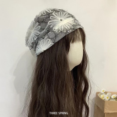 卸売韓国 2025 新作春と秋の薄い花包頭帽子女性の大きな頭囲顔小プルオーバー産後帽子