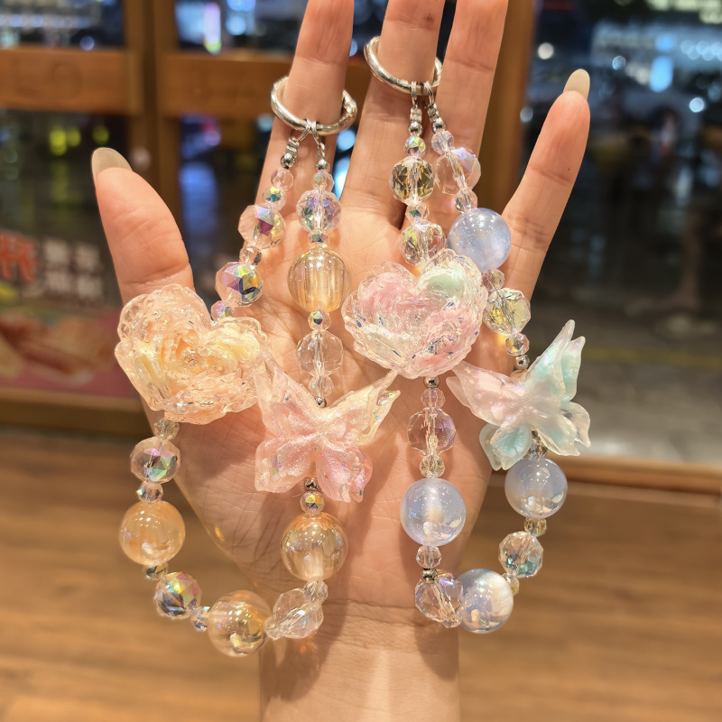 厂家批发手工串珠蝴蝶包挂件手机挂绳链子渐变花朵钥匙扣挂链礼品|undefined