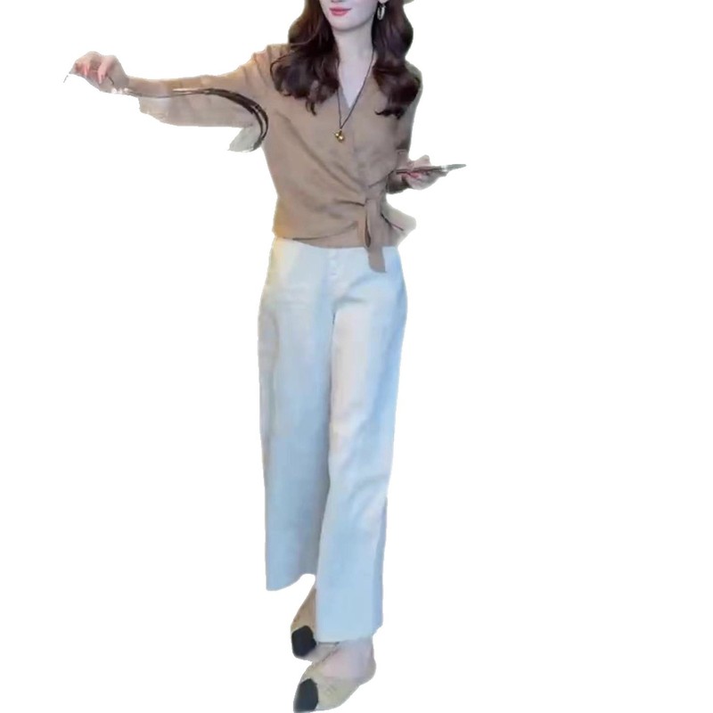 25689新大爱美依缘2025早秋新款V领系带上衣纯色阔腿裤显瘦时尚女|undefined