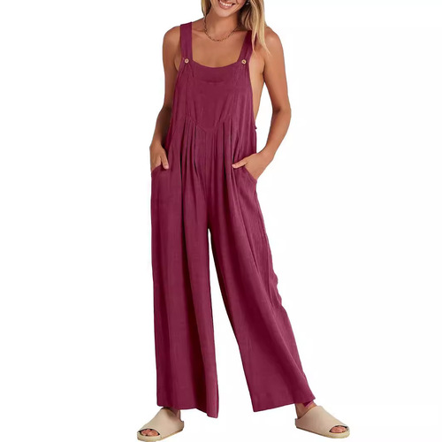 Dress for European and American Women - Plain Color Loose Casual Linen and Cotton Smock Dress