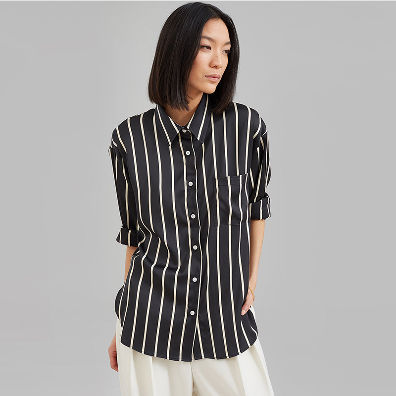 Fr @ nkie sh0p thin striped shirt women's breathable loose casual lazy long sleeve shirt spring and summer new