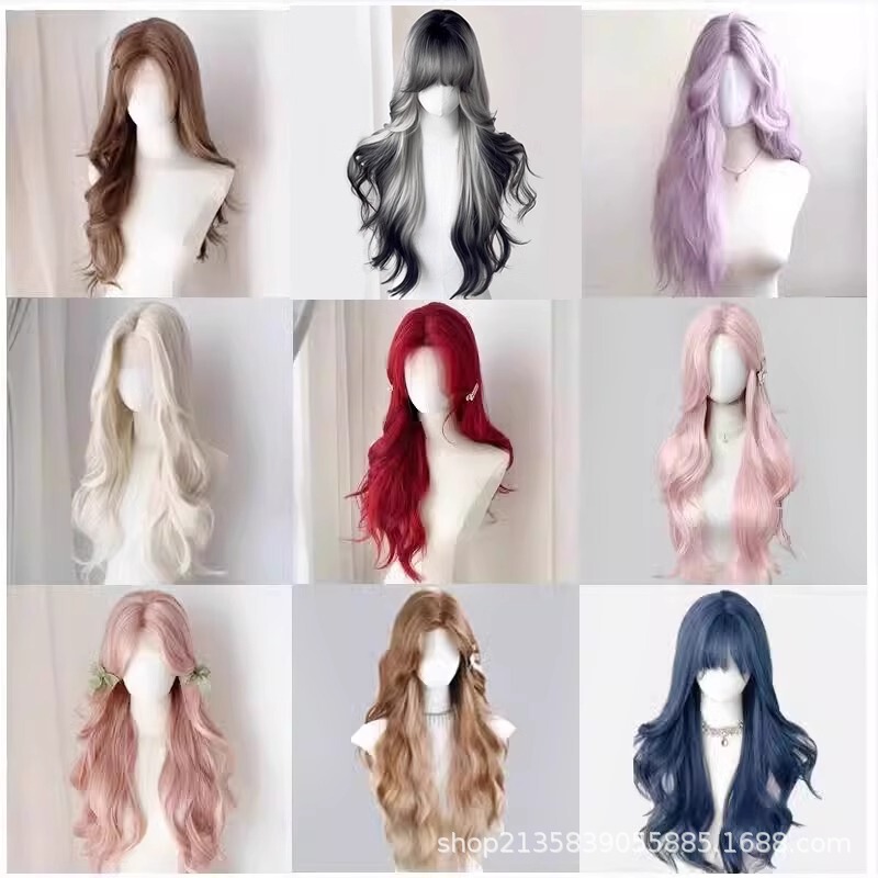 Full Head Wig for Women, Hand-Woven, Long Curly Hair with Middle Parting, Lolita Dyed Full Head Wig Collection, Cosplay Full Wig Set Full Head Wig for Women, Hand-Woven, Long Curly Hair with Middle Parting, Lolita Dyed Full Head Wig Collection, Cosplay Full Wig Set