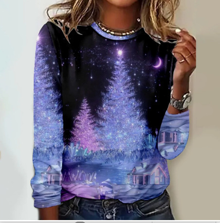 2024春秋モデル新型トンボ長袖T欧米クロスボーダーカジュアル婦人服動物丸襟プリントtシャツ|undefined