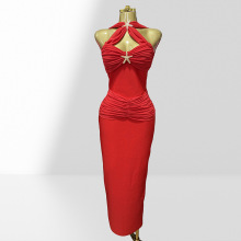 跨境金色海星性感镂无袖包臀紧身红色绷带连衣裙时尚派对晚宴礼服