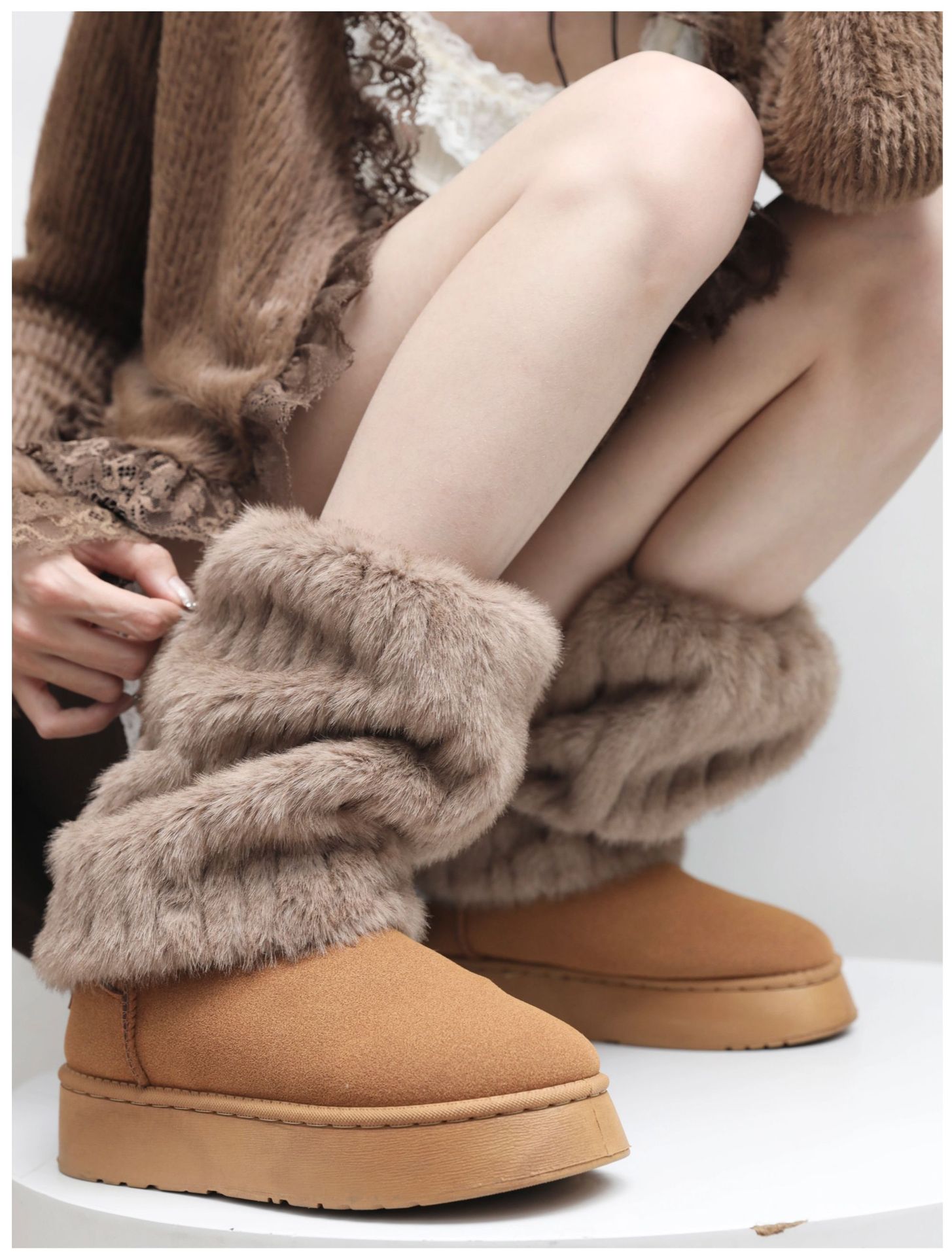 Scaldamuscoli autunnali e invernali per donna, calze spesse e calde, maniche al polpaccio in peluche, stivali da neve in pelliccia di Maillard Y2k_voghion.com