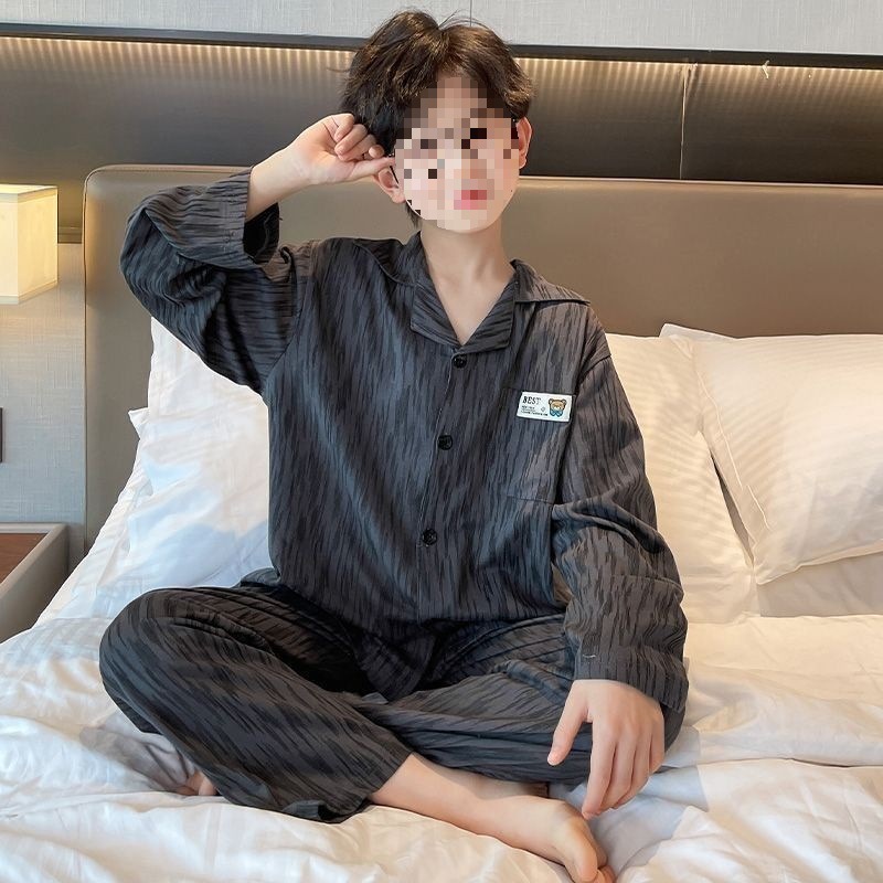 Primavera y otoño 2025 nuevo pijama de niño Cardigan manga larga primavera y otoño juvenil ropa de hogar set de algodón nublado