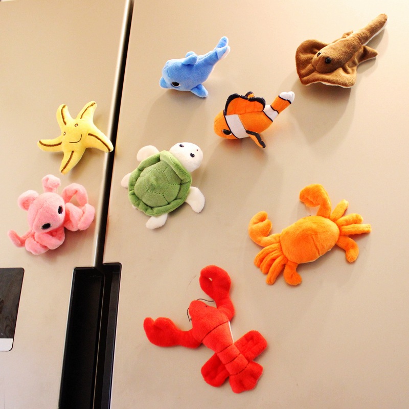 Cartoon Plush Doll Refrigerator Magnet Marine Animal Clown Fish Lobster Dolphin Magnet Doll Magnet Doll Cross-Border