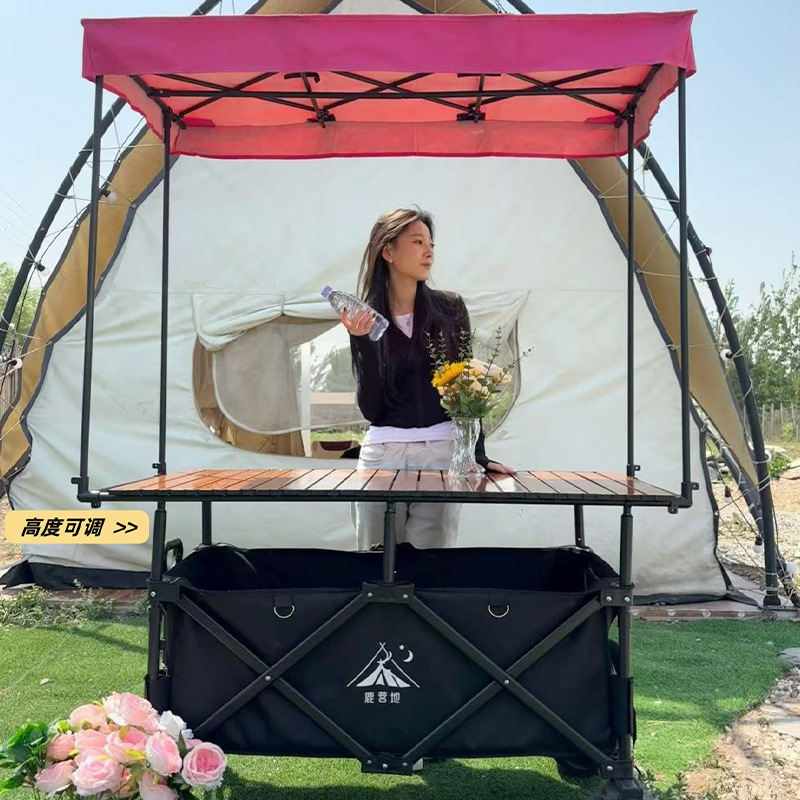 Camping Cart for Outdoor Vending with Table Board, Portable Storage Cart, Trendy Large-Sized Simple Pushcart for Vending