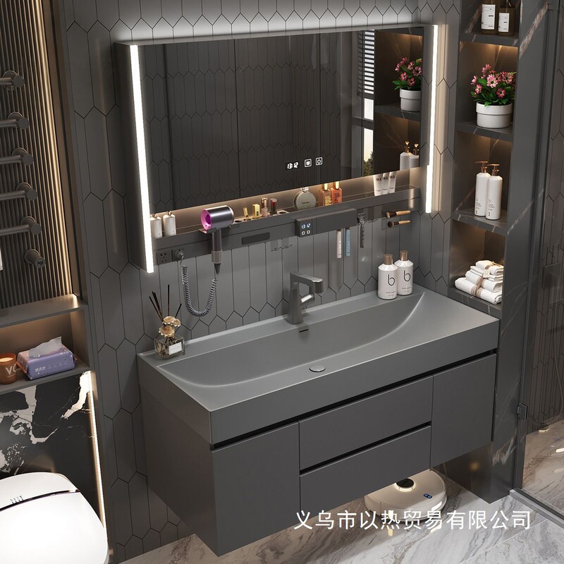 New Light Luxury Style Gilt Stone Integrated Basin Bathroom Sink Cabinet Washbasin Cabinet Bathroom Cabinet Combination