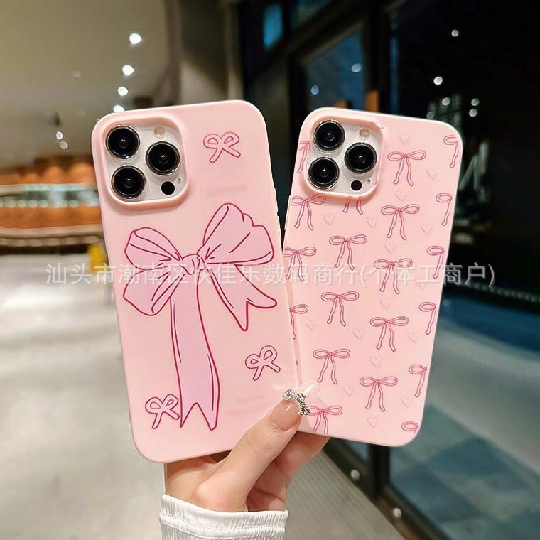 Ins Bow-Knot Pink Mobile Phone Case Suitable for iPhone Apple 11/12/13/14/15/16Promax Soft 17 Ins Bow-Knot Pink Mobile Phone Case Suitable for iPhone Apple 11/12/13/14/15/16Promax Soft 17
