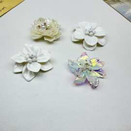 新品甜美编织双层水晶花朵 diy手工包包耳钉衣帽头饰发簪装饰批发