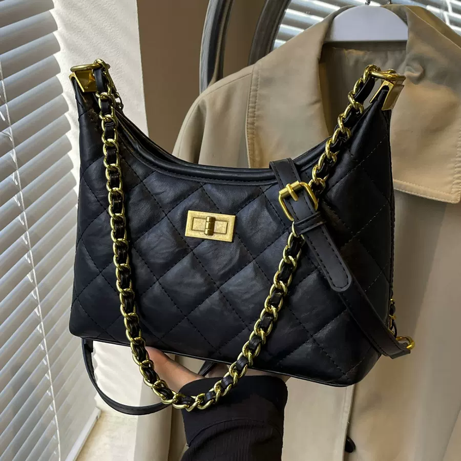 菱格绣线小包包女士2025新款流行百搭斜挎包高级感单肩腋下饺子包