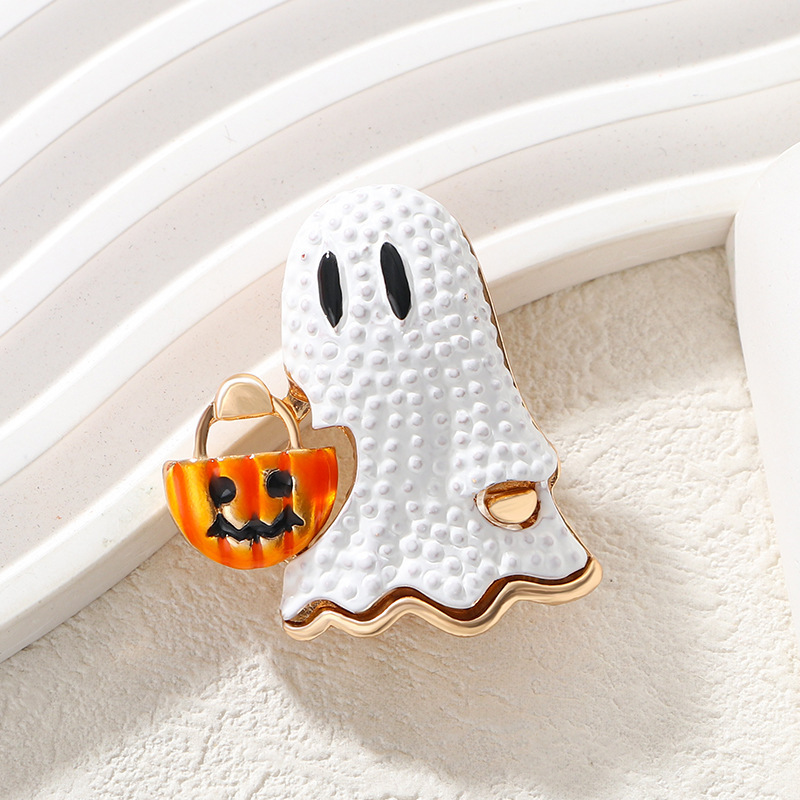 European and American Fashion Halloween New Brooch White Ghost Horror Pumpkin Head Pin Brooch Fun Holiday Accessory